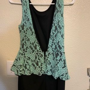 Mint and black peplum dress